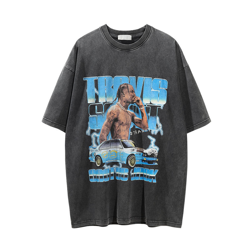Men Vintage T-Shirt Distressed Short-Sleeved T-shirt Men's Summer Loose round Neck
