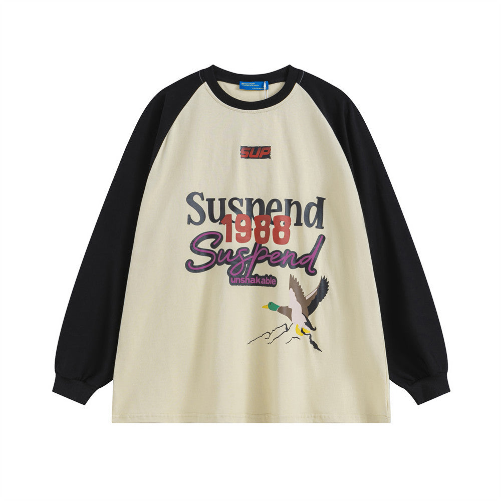 Men Long Sleeve T-shirt Hip Hop Cartoon Duck Print Loose