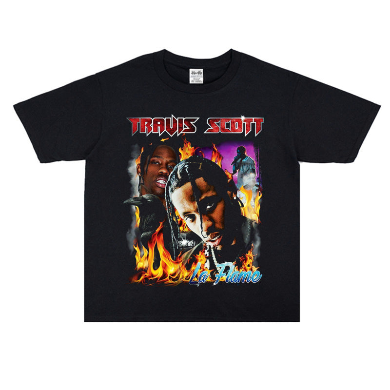 Rock Star T Shirt Rapper Travis Scott Loose-Fitting Pure Cotton T-shirt Men and Women