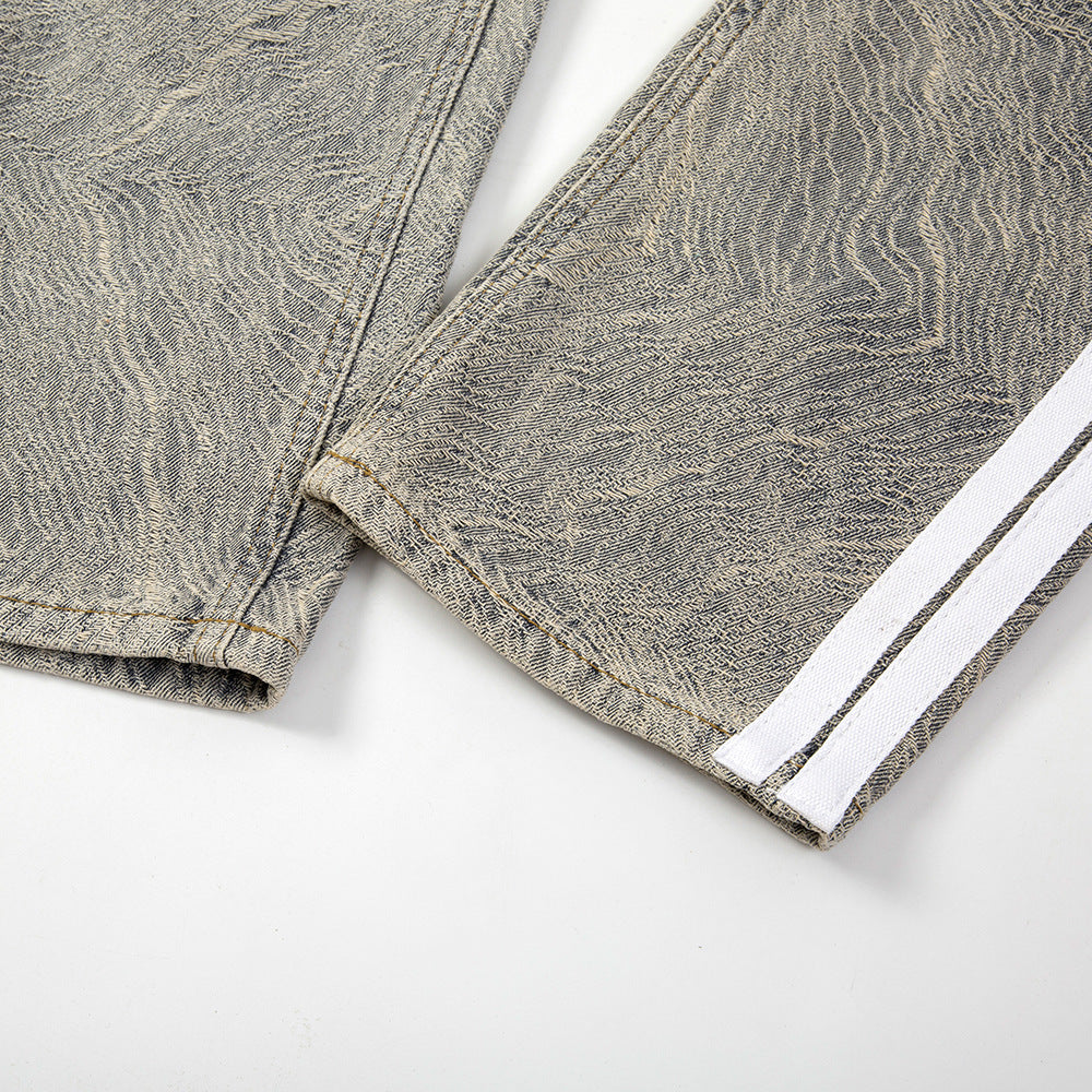 Men Jeans Make Old Ripped Side Stripes