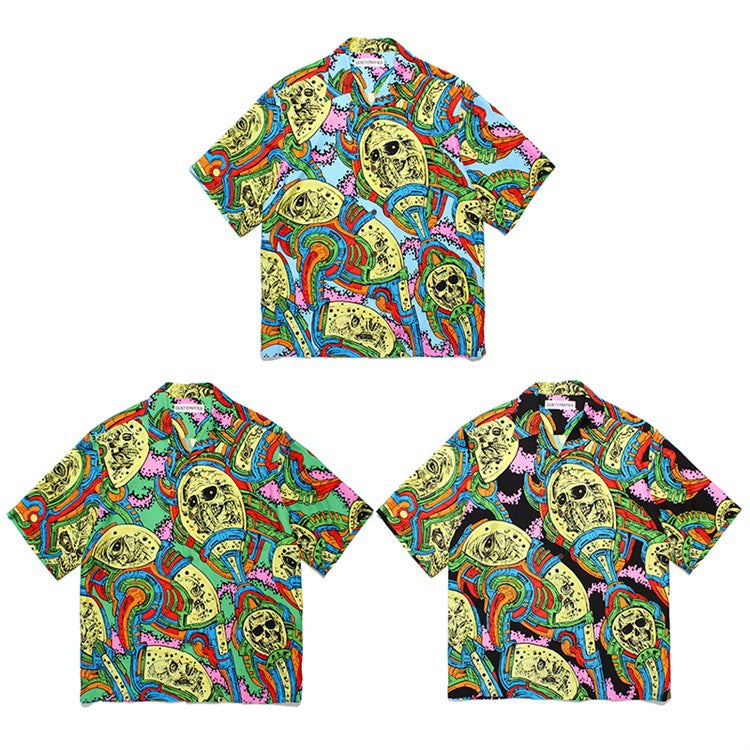 GUILTYPARTIES TIGER 24ss sci-fi graffiti, rayon casual, Hawaiian short-sleeved shirt