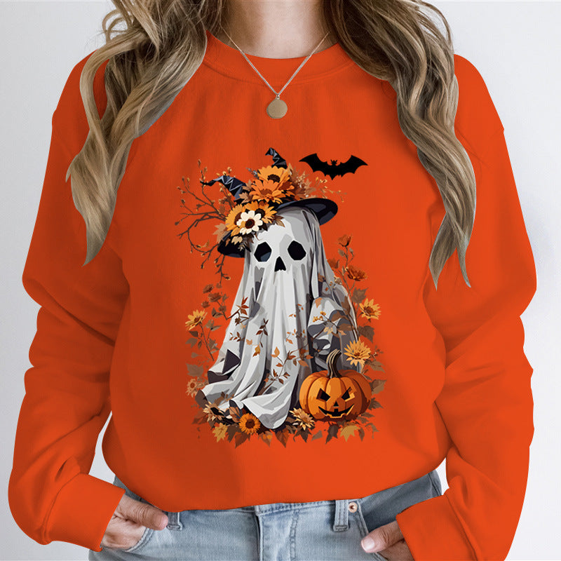 Watercolor Pumpkin Spooky Ghost Print Sweatshirt Hoodie Wome