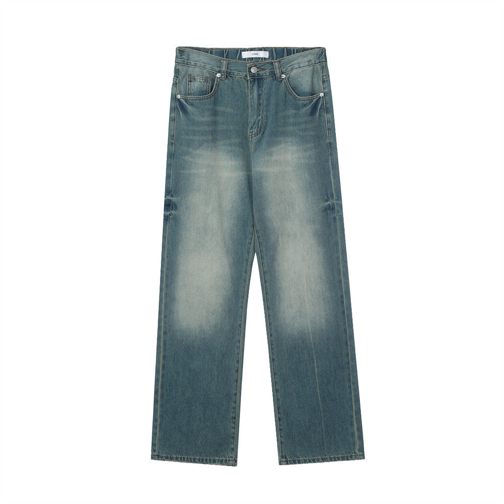 Men Jeans Ground White Retro Loose Casual