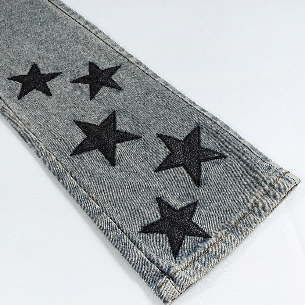 Men Jeans Five-Pointed Star Patch Loose Casual