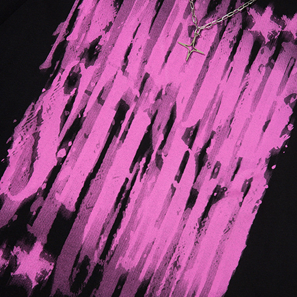 Men Long Sleeve T-shirt Graffiti Printing Chain Decoration