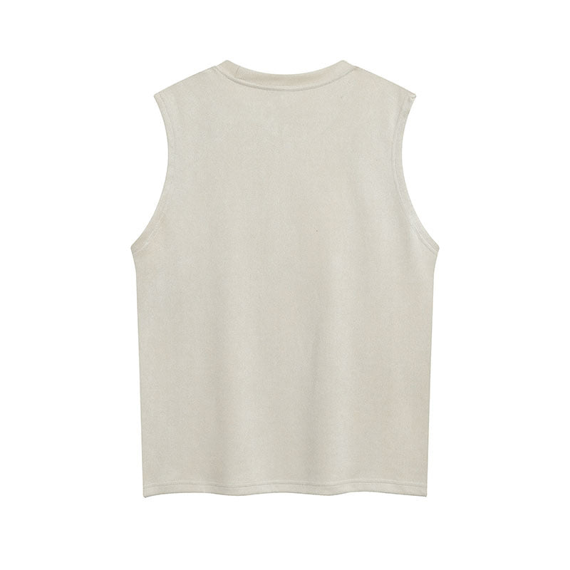 Men Vest Head Letter Suede Sleeveless T-shirt