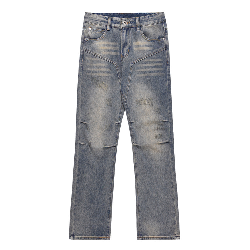 Men Jeans Ripped Distressed Pleated