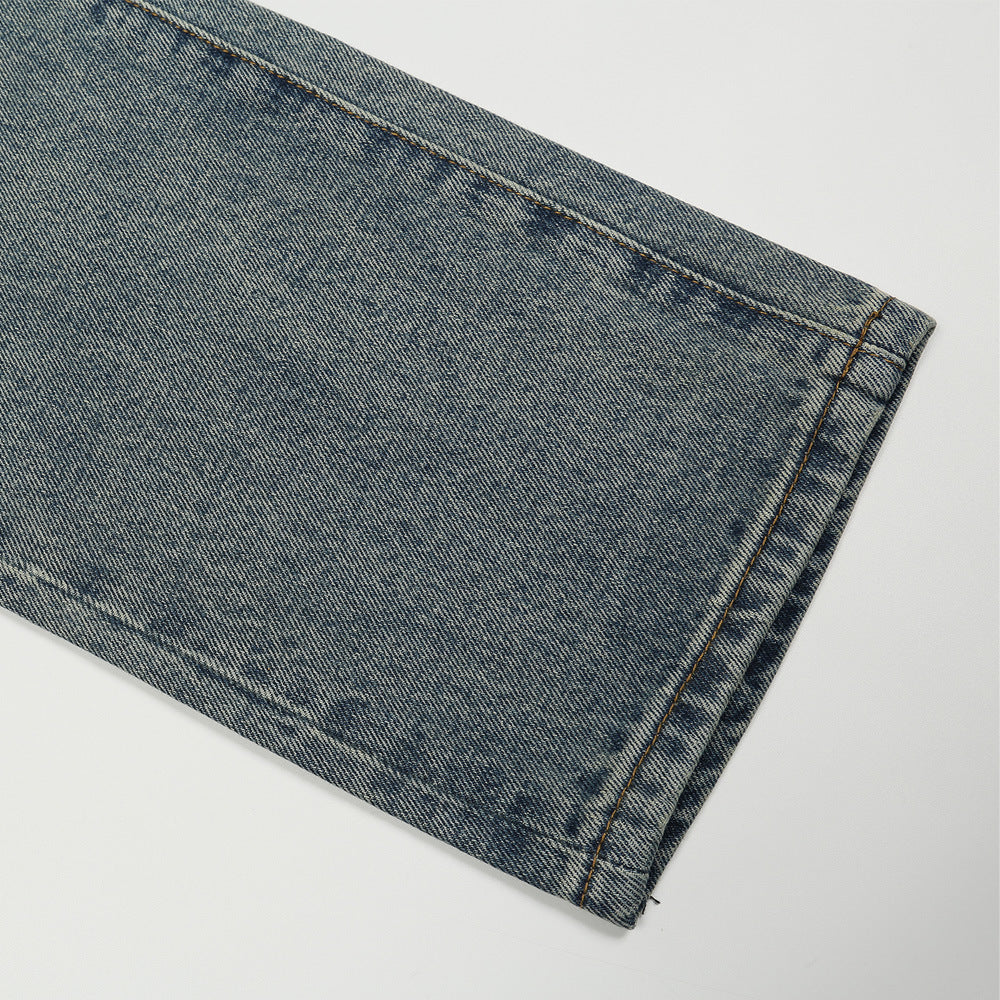 Men Jeans Solid Color Distressed Loose and Simple Trend