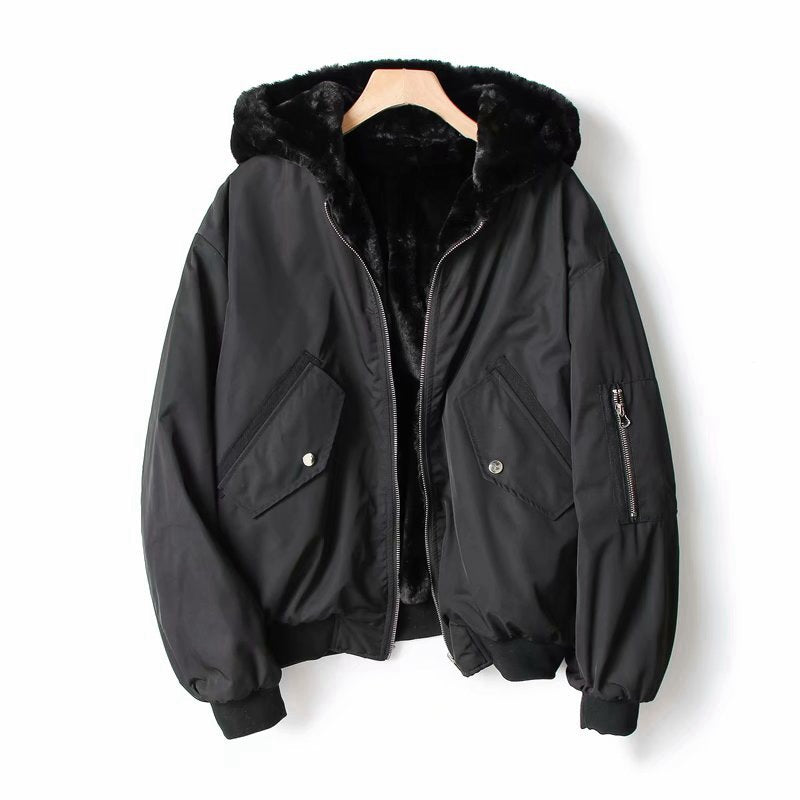 Women Cotton Coat Double-Sided Lamb Wool Coat Loose