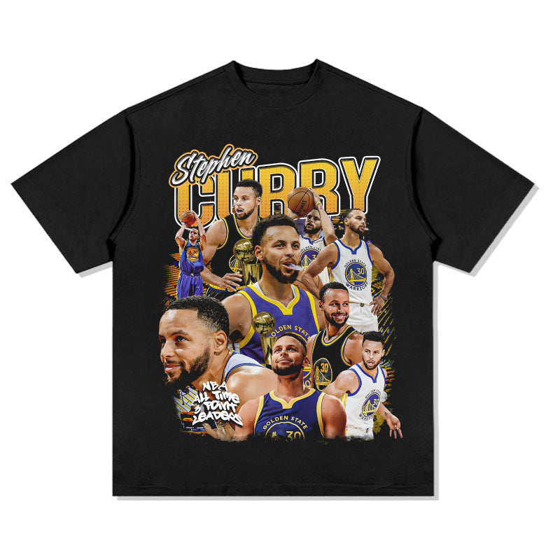 Stephen Curry Curry Short Sleeve Old NBA American Star Print