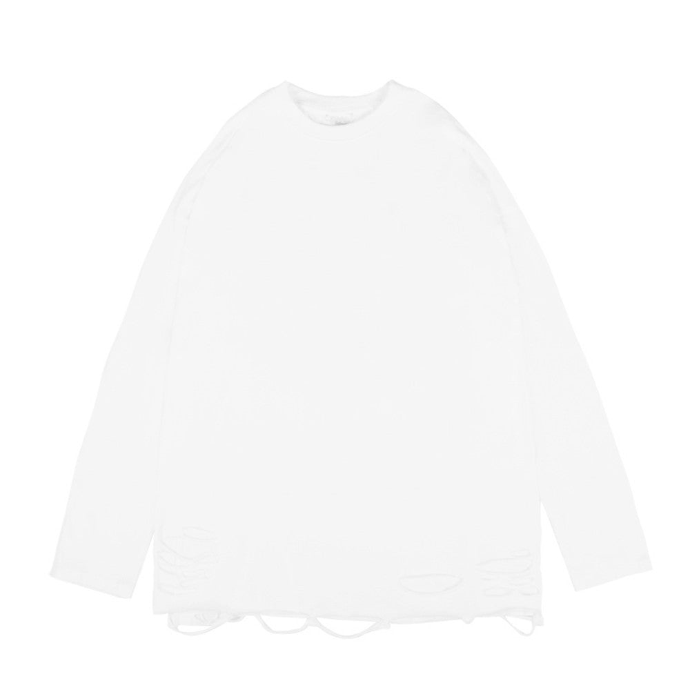 Men Long Sleeve T-Shirt Ripped T-shirt Trendy Loose