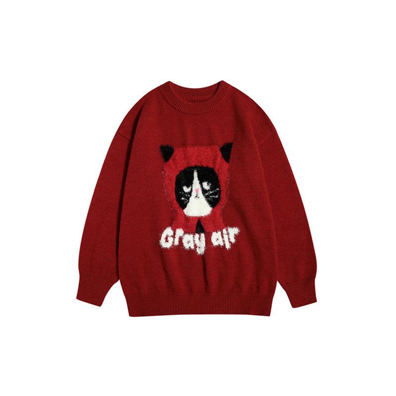 Women Sweater Girl Cartoon Jacquard Idle Style Knitted Sweater