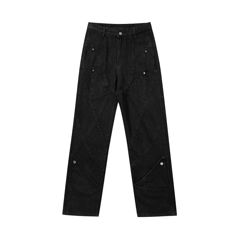 Men Jeans Vintage Distressed Straight-Leg Denim Pants Straight-Leg Denim Trousers