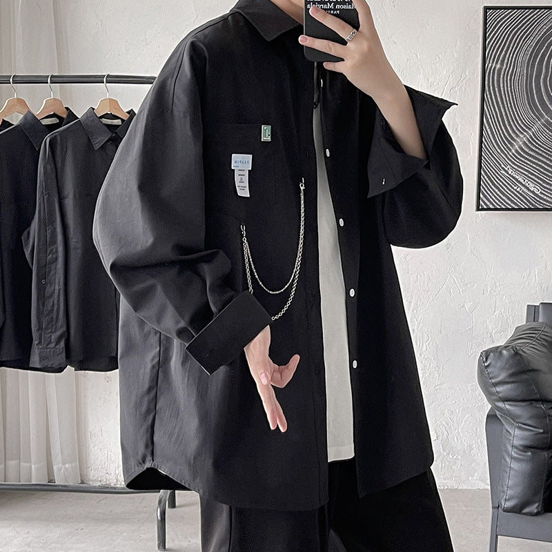 Men Shirts Loose Oversized Long Sleeves Coat