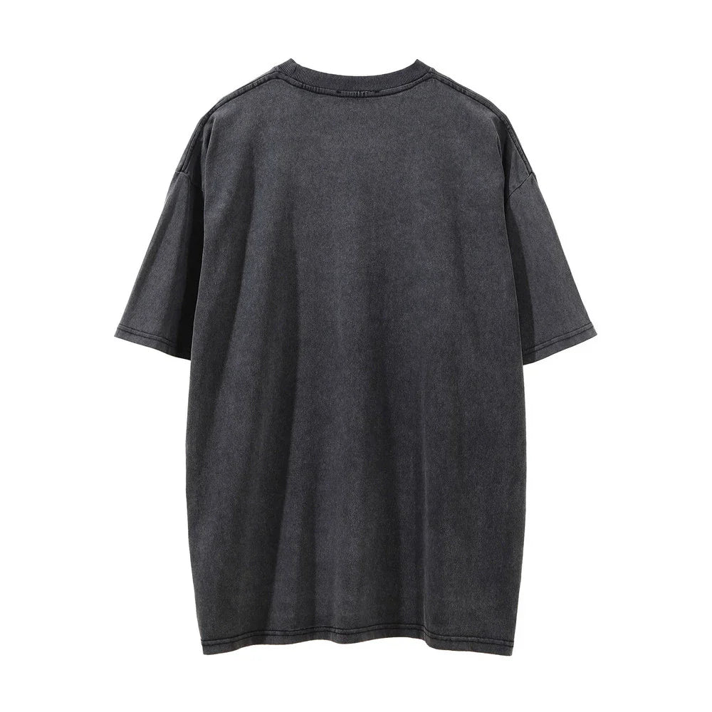 Men Vintage T-Shirt Printed Short-Sleeved T-shirt Men's Ins Washed Distressed T-shirt Summer Loose