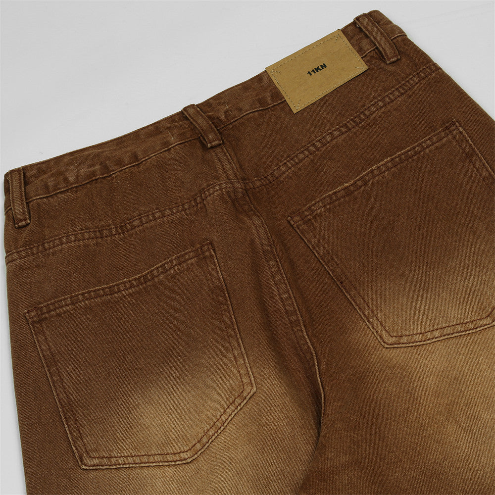 Men Jeans Ripped Distressed Loose Casual Straight Wide Leg