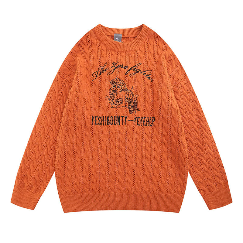 Women Sweater Cartoon round Neck Sweater College Style Loose Knitted Top