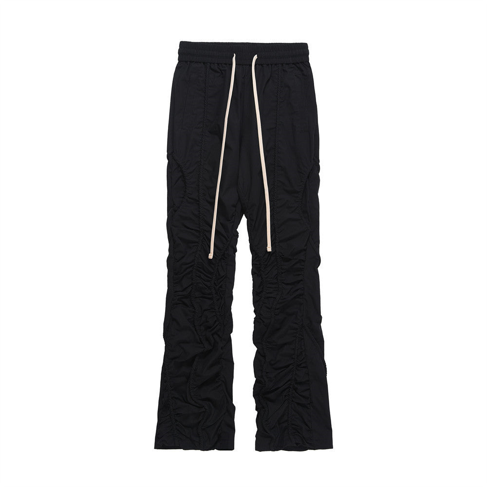 Men Sweatpants Pleated Slightly Flared Casual Pants Loose-Fitting Wide-Leg Trousers