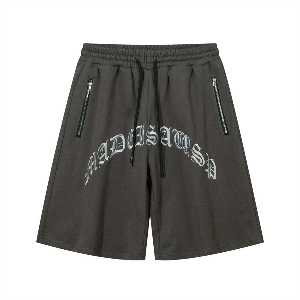 Men Shorts Embroidered Casual Shorts Zipper Sports