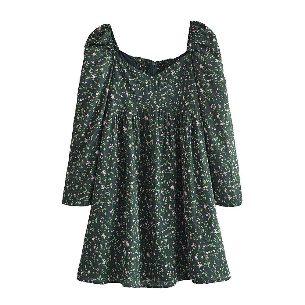 Women Dresses French Retro Square Collar Small Floral Dresses