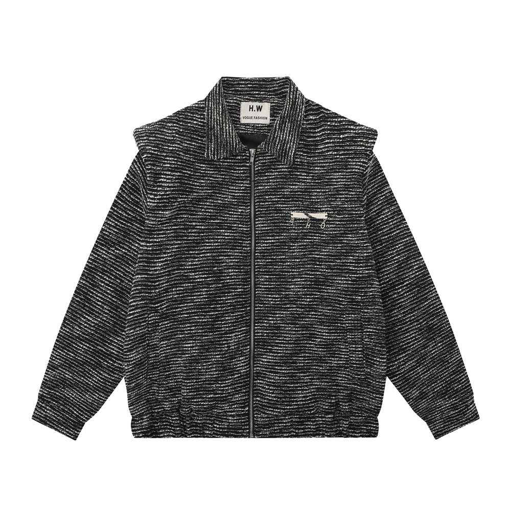 Men Jacket Coat Vintage Weave Padded Shoulder Coat Loose Lapels Jacket Autumn and Winter