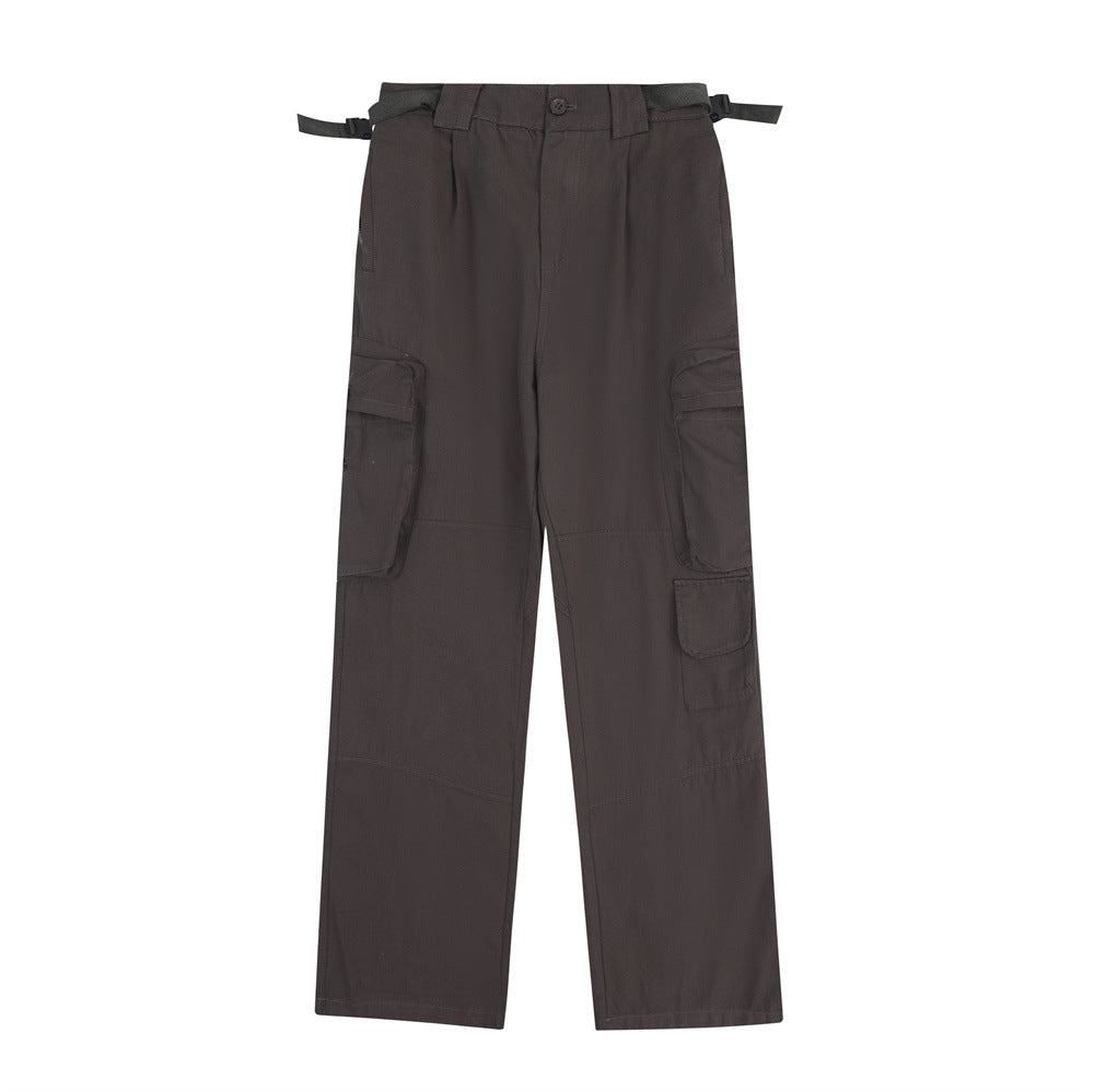 Men Sweatpants Cargo Straight-Leg Trousers Men's Zipper Pocket Loose Wide Leg Pants