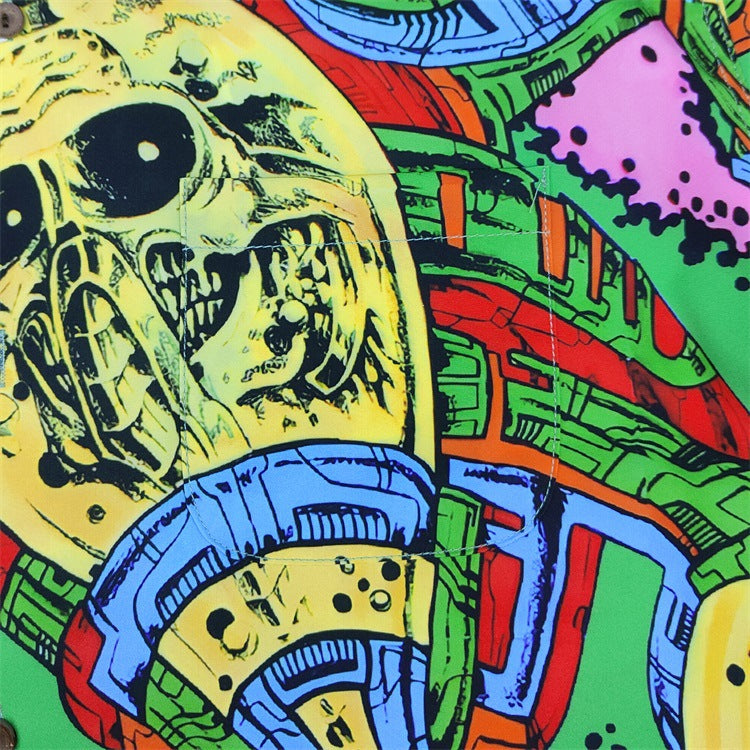 GUILTYPARTIES TIGER 24ss sci-fi graffiti, rayon casual, Hawaiian short-sleeved shirt