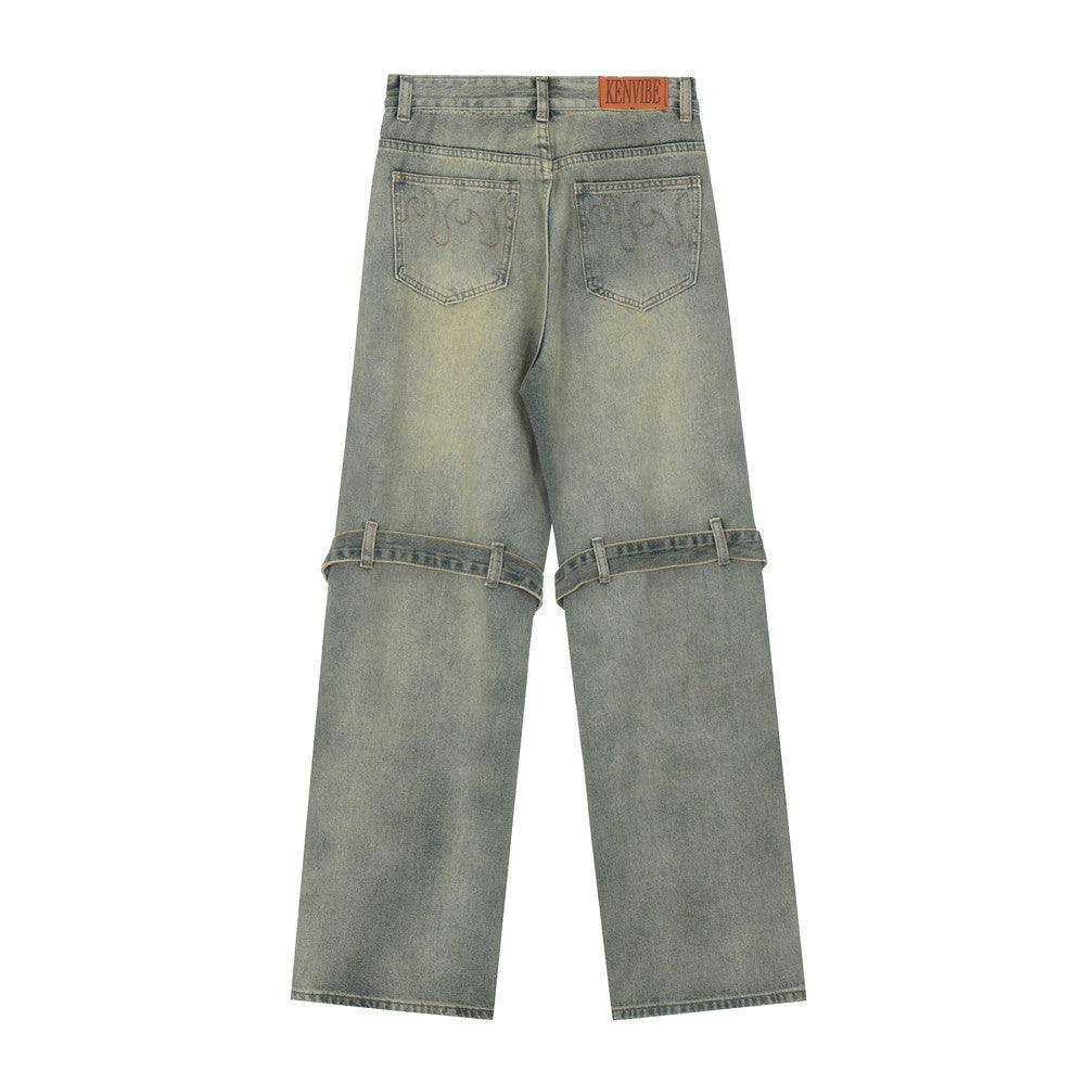 Men Jeans Button Strap Loose