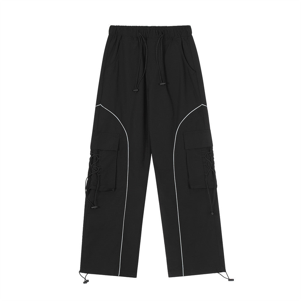 Men Sweatpants Multi-Pocket Cargo Pants Men's Casual Loose Wide-Leg Straight Trousers