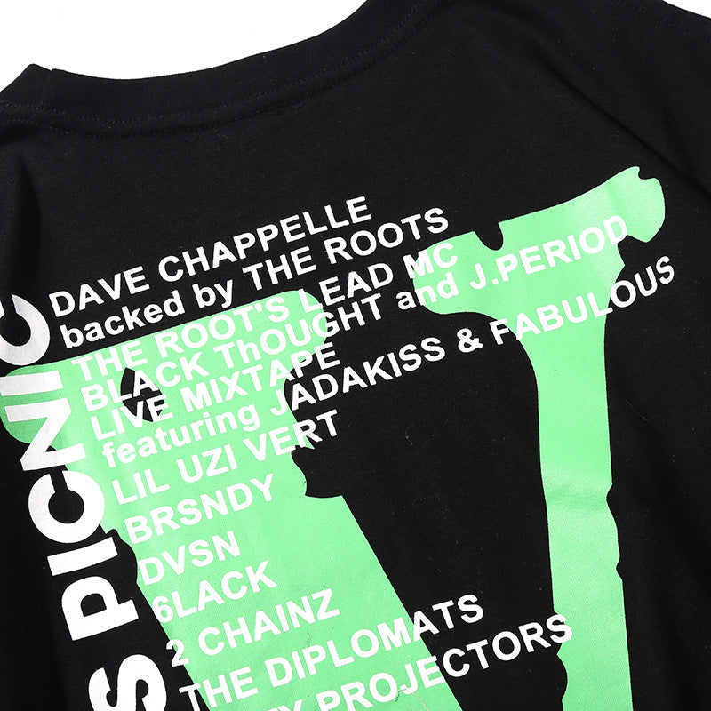 Vlone T Shirts Philadelphia Music Festival Limited Green Large V-neck Print Short Sleeve Loose T-shirt for Men and Women