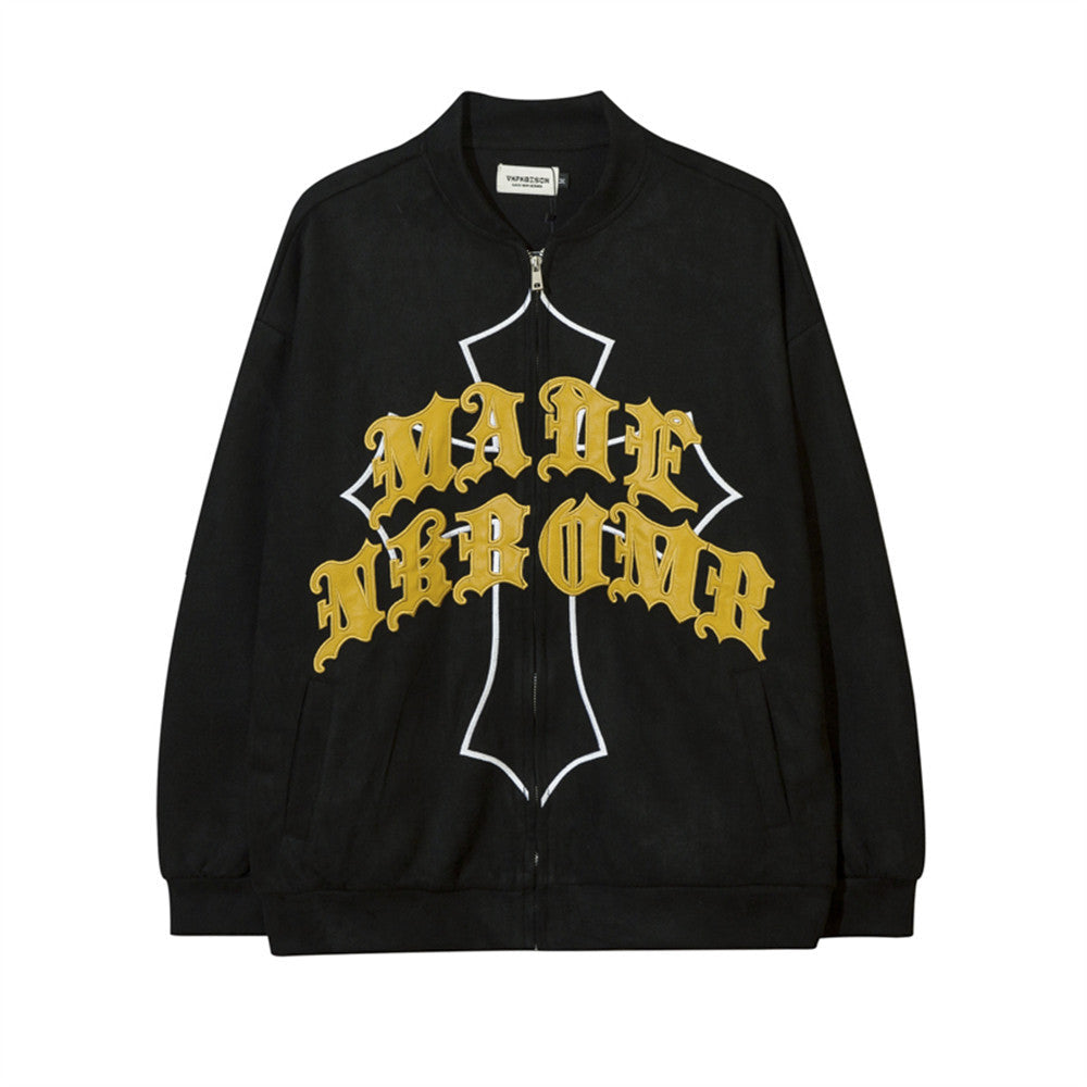 Men Jacket Coat Letter Embroidered Jacket Coat Men's Clothing Loose Baseball Uniform