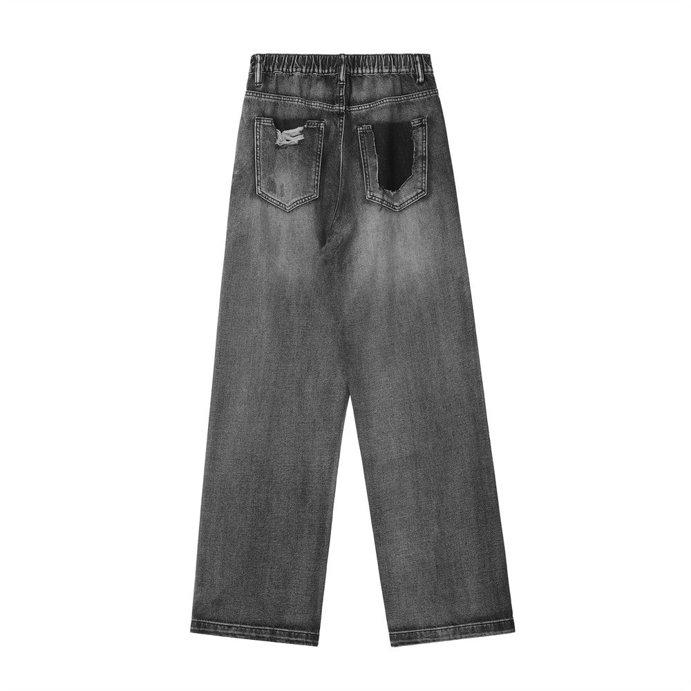Men Jeans Distressed Casual Loose Pockets Decoration Worn out