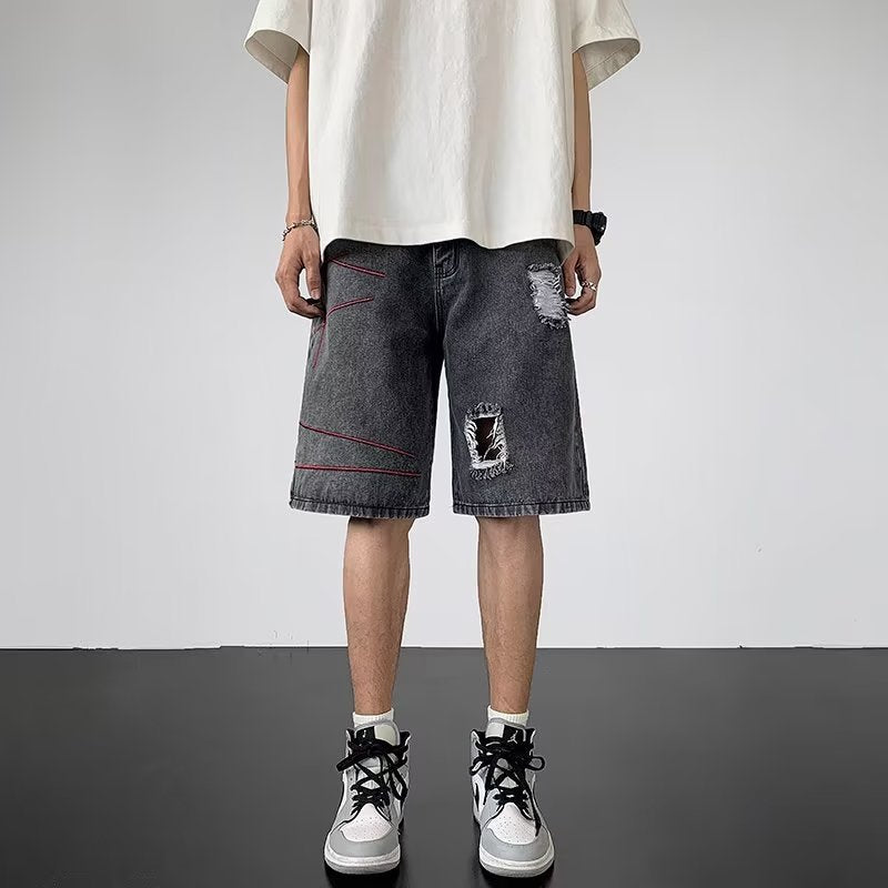 Men Jeans Ripped Denim Shorts Men's Summer Retro Casual Pants