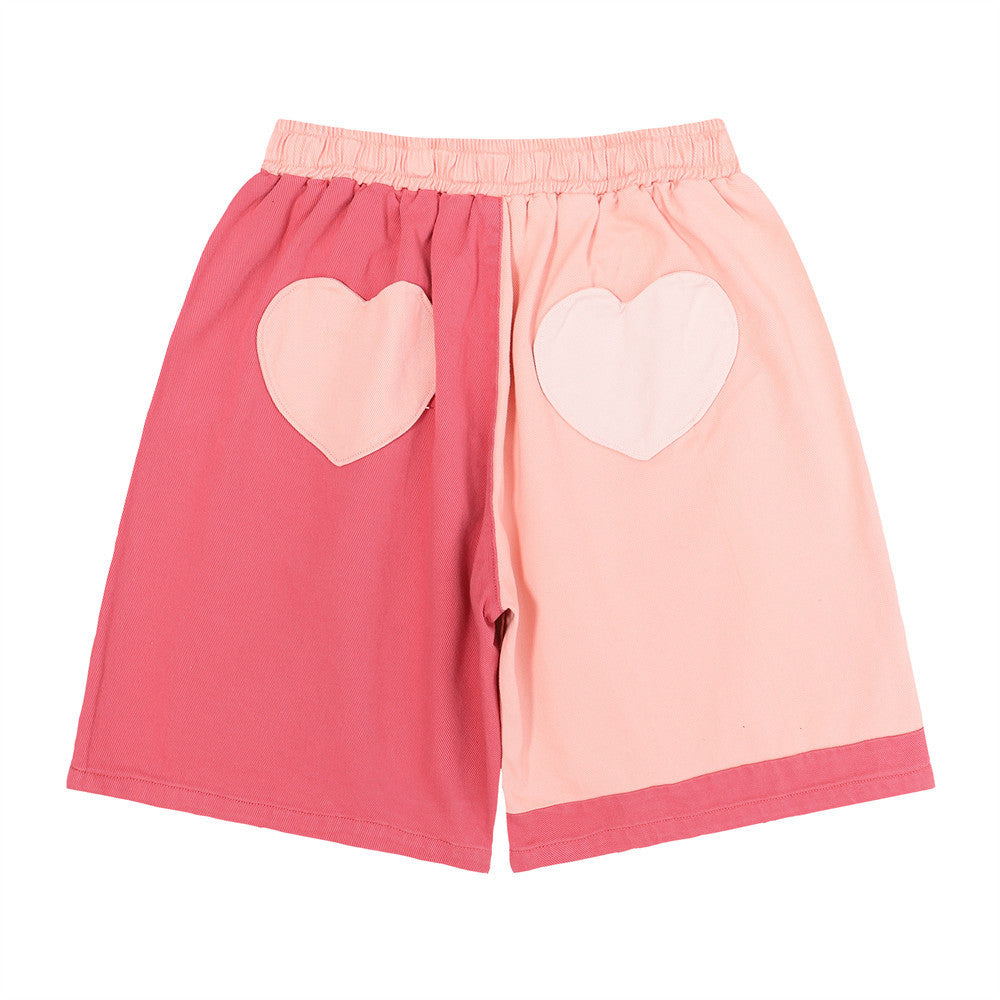 Men Shorts Stitching Love Patch Loose
