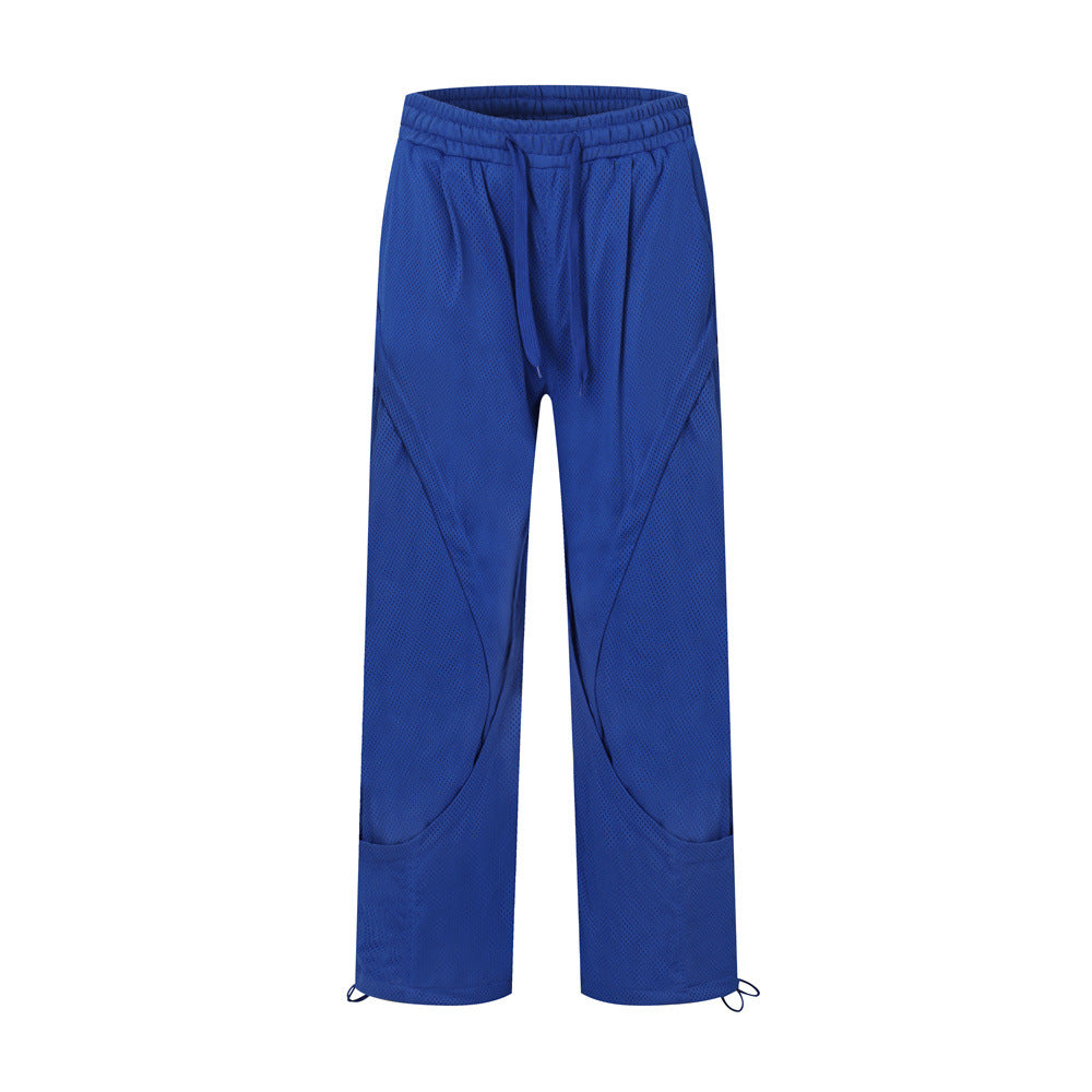 Men Sweatpants Breathable Quick-Drying Mesh Exercise Casual Pants Pleated Stitching Draping Effect Wide-Leg Pants