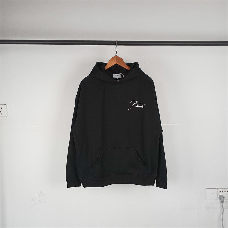 Rhude Hoodie Micro Label Letter Embroidered Fleece Hooded Sweater
