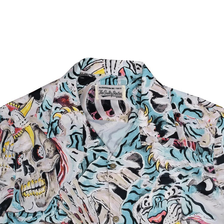 GUILTYPARTIES TIGER Shirts Tiger Totem Skull Long Sleeve Shirt