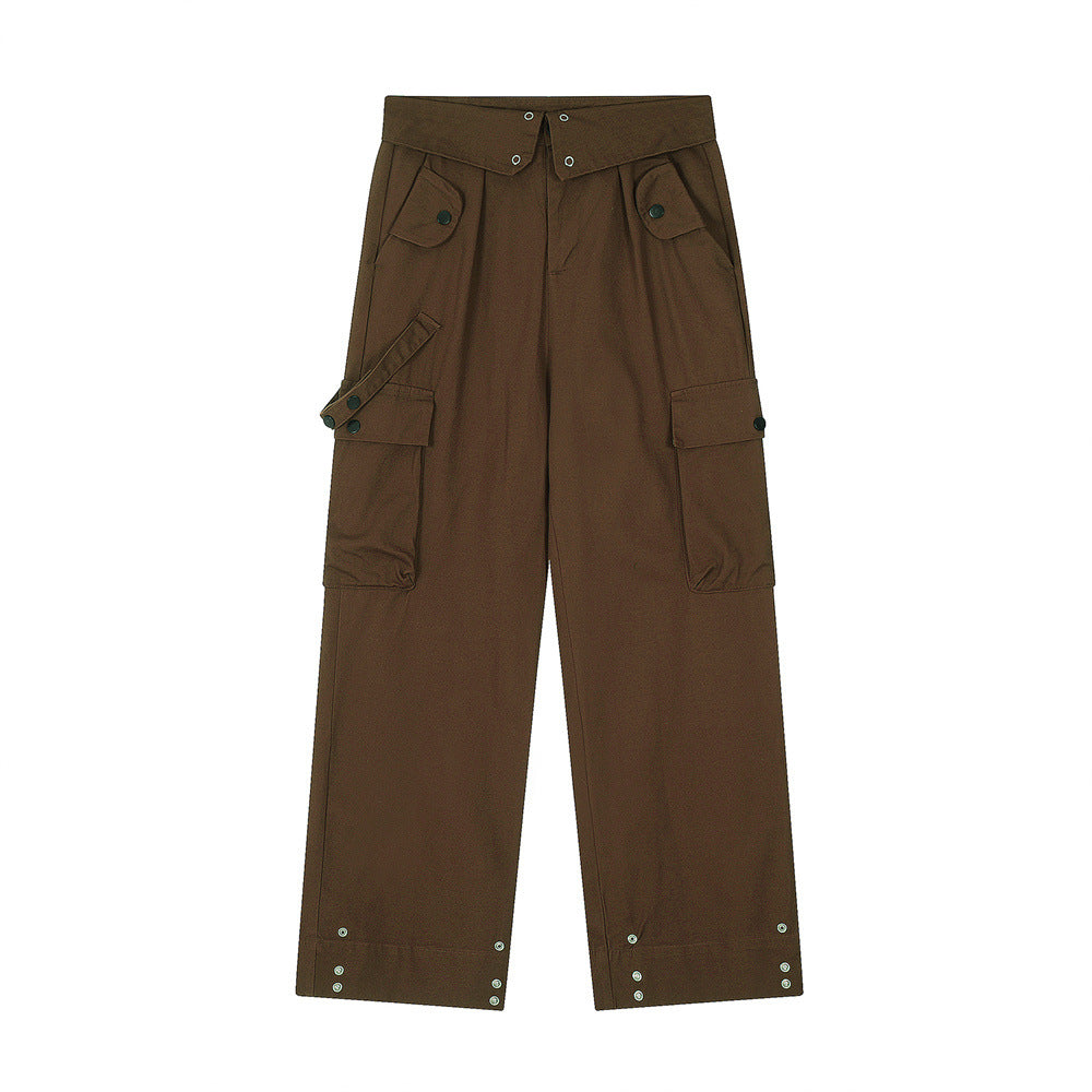 Men Sweatpants Multi-Pocket Straight Casual Loose-Fitting Wide-Leg Trousers