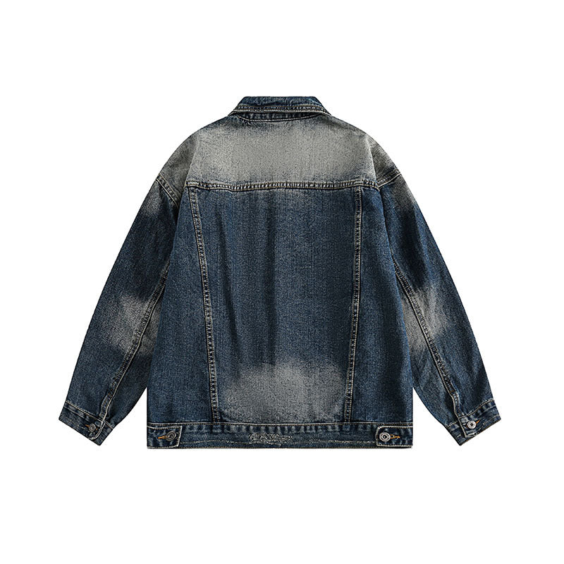 Women Jackets Vintage Denim Jacket Distressed Lapel Denim Jacket