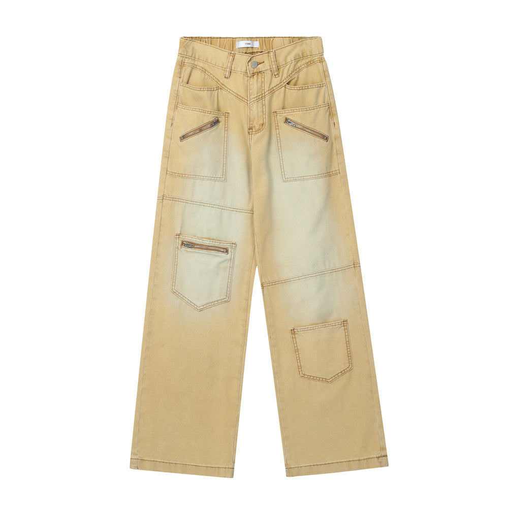 Men Jeans Irregular Pocket Zipper Casual