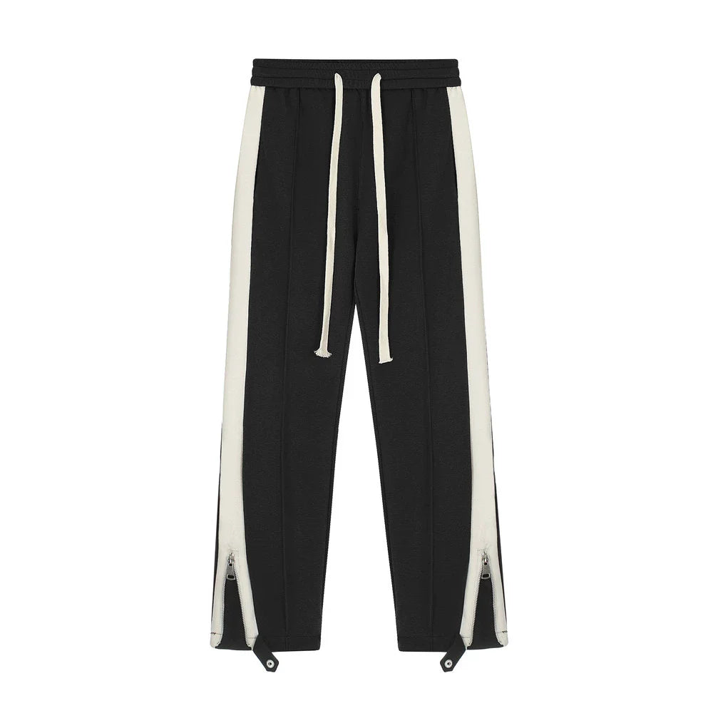 Men Sweatpants Side Stitching Casual Long Sports Pants Men's Elastic Waist Sports Straight Baggy Pants