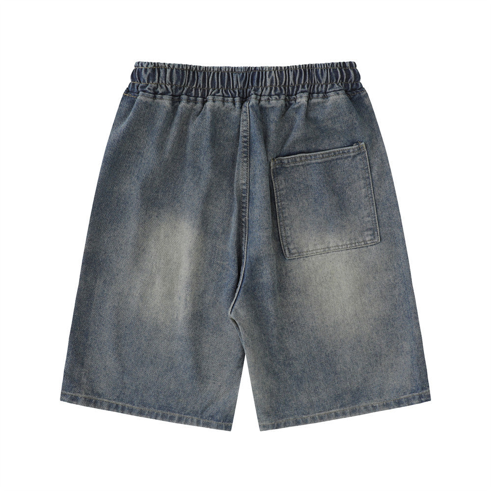 Men Shorts Five-Pointed Star Printed Denim Shorts Loose