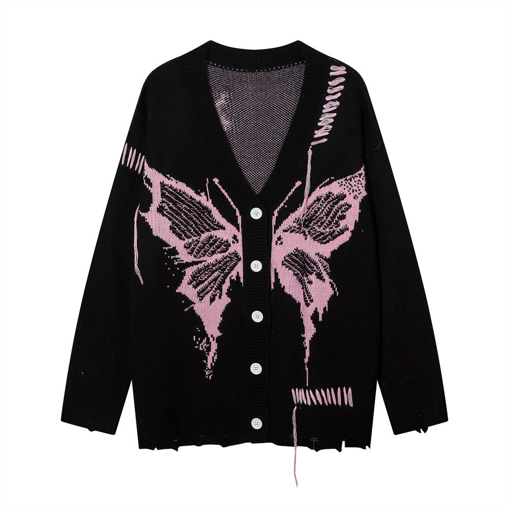 Men Sweater Coat Butterfly Print