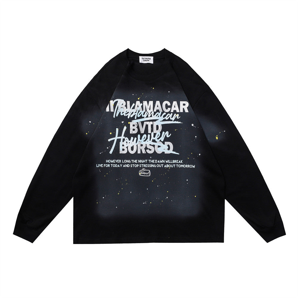 Men Long Sleeve T-Shirt Inkjet Letter Printing Cotton Loose