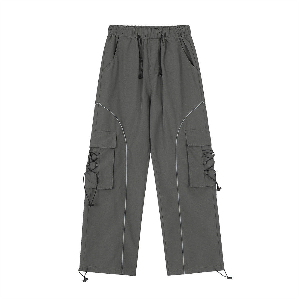 Men Sweatpants Multi-Pocket Cargo Pants Men's Casual Loose Wide-Leg Straight Trousers