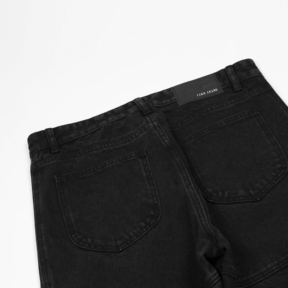Men Jeans Solid Color Stitching Loose Casual
