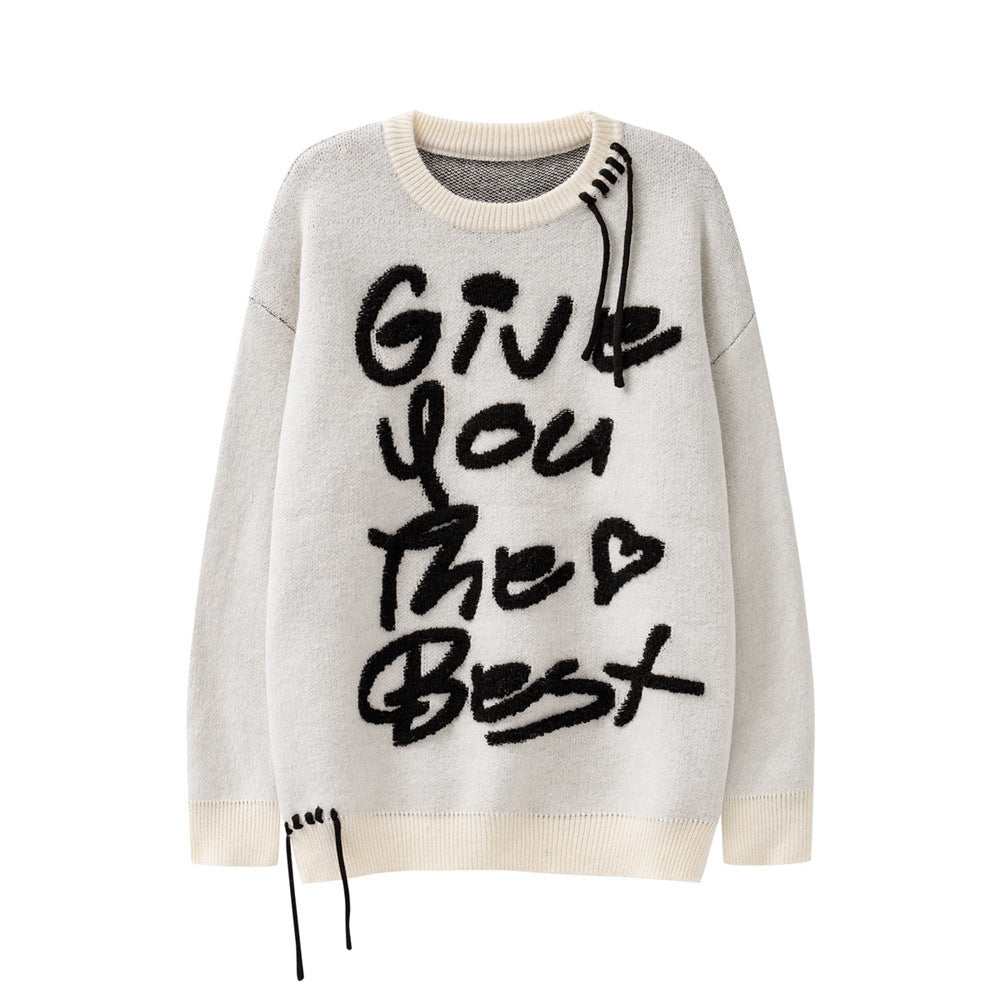 Men Sweater Embroidered Letter Crew Neck Sweater
