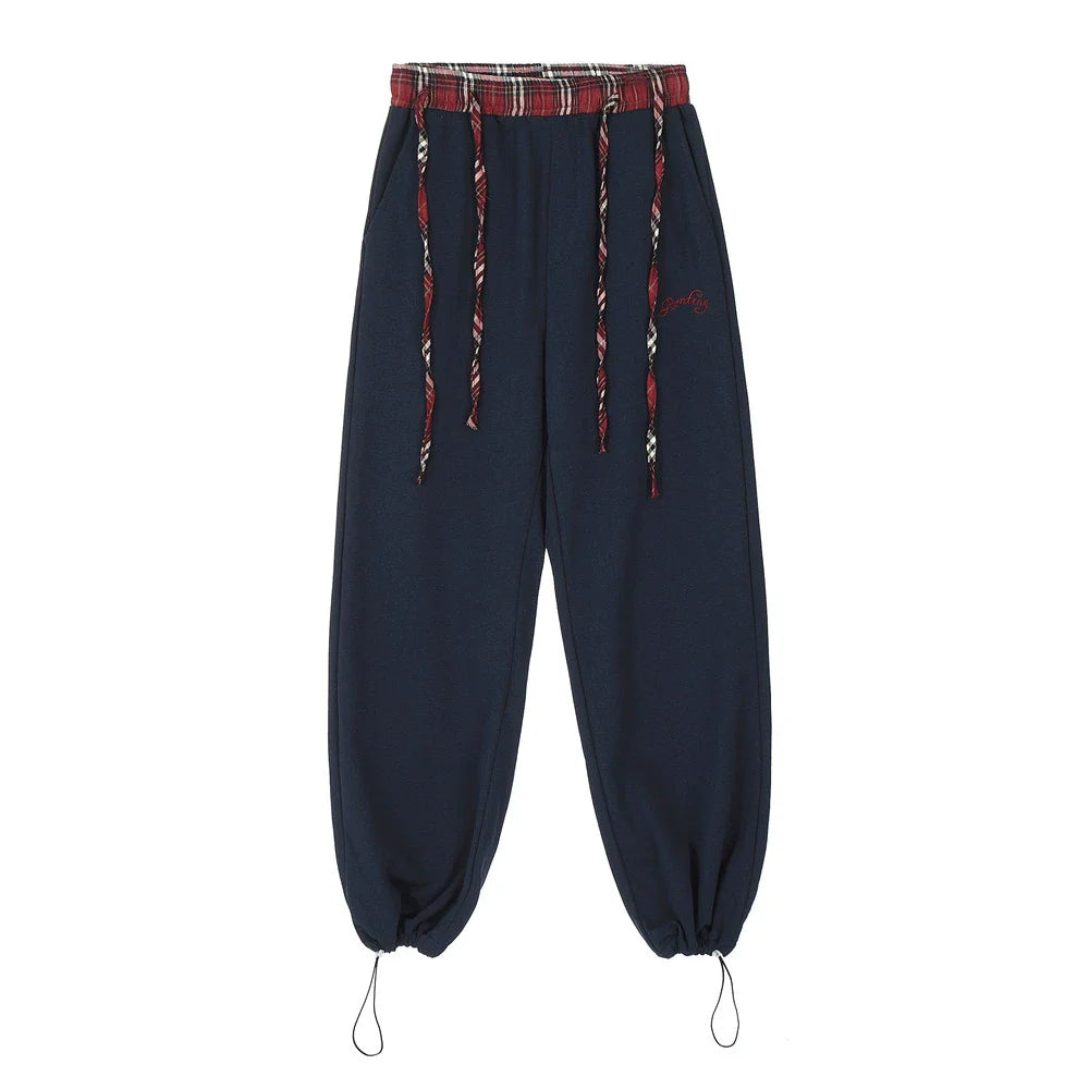 Men Sweatpants Straight Casual Pants Stitching Loose Long Sports Pants Elastic Waist Sports Drawstring Ankle Banded Pants