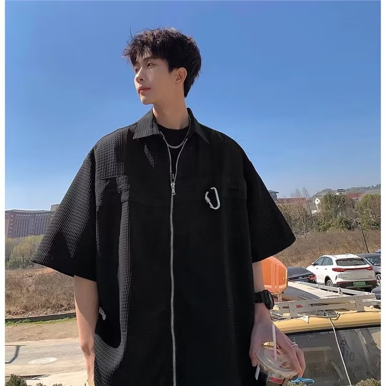 Men Shirts Waffle Summer Casual Jacket