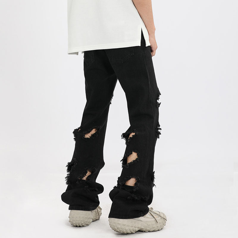 Men Jeans Ripped Straight Jeans Vintage Loose Denim Trousers